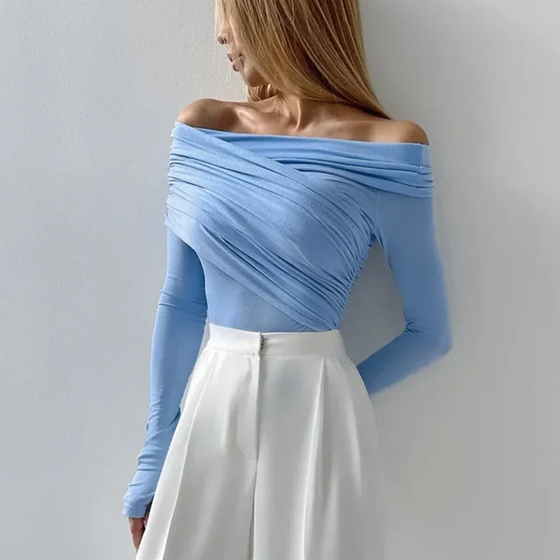 Barney חולצת כתפיים חשופות עם קפלים