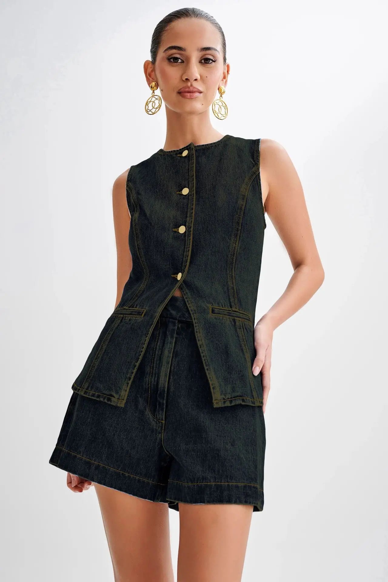 Kelly חליפת ג'ינס קז'ואל קייצית