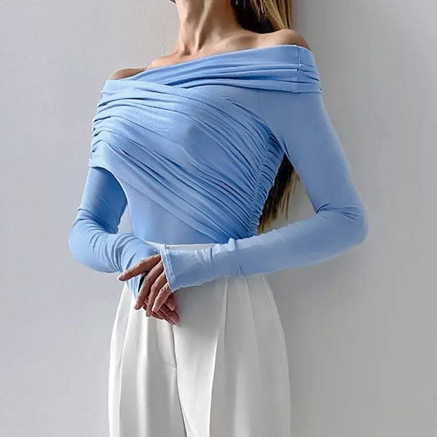 Barney חולצת כתפיים חשופות עם קפלים